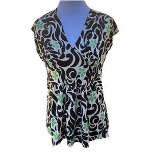 Inc Y2K 2000’s Retro Swirl And Clover Print Jersey Knit Empire Waist Sz M